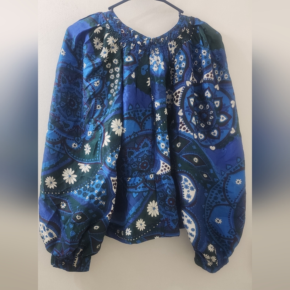 Sea New York Blue Floral Paisley Top, Size Small, 100 %‎ Silk. - Picture 5 of 11